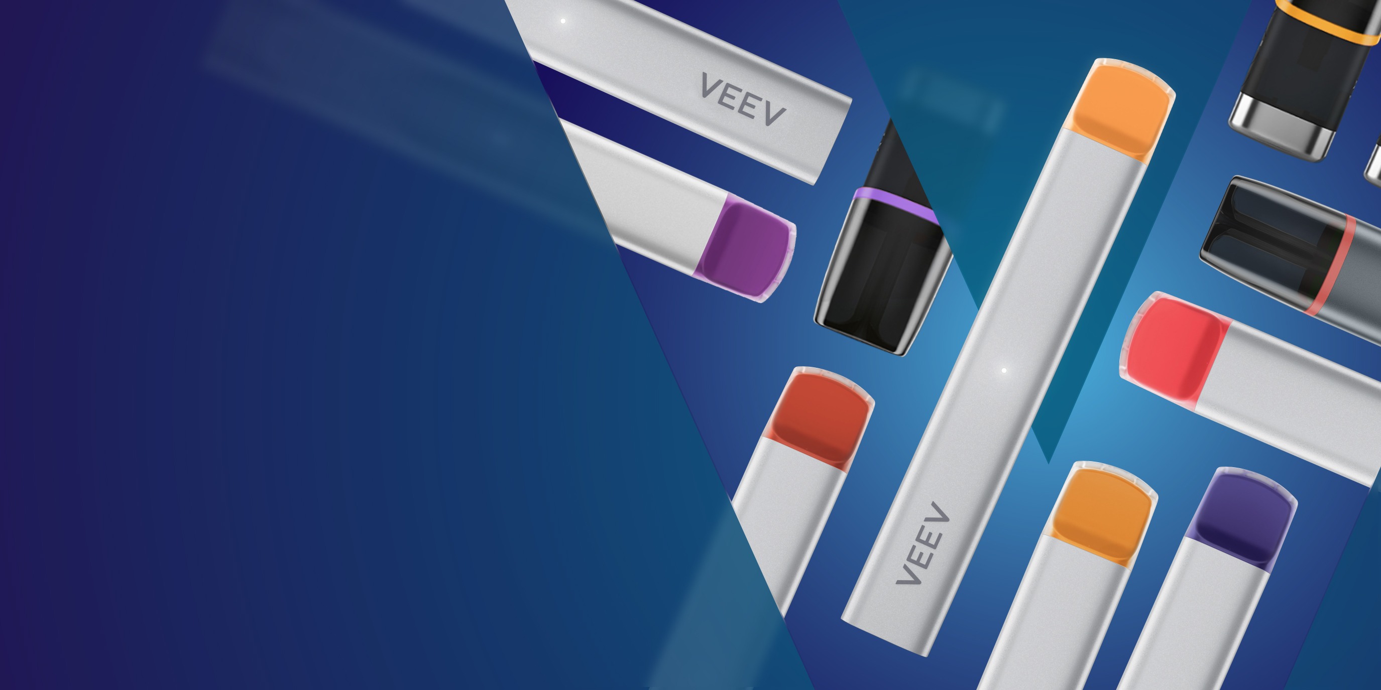 A banner showing a collection of VEEV vape devices and pods